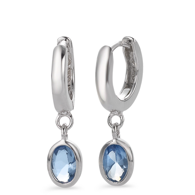 Créoles à charnières Argent Zircone bleu, 2 Pierres Rhodié-547305
