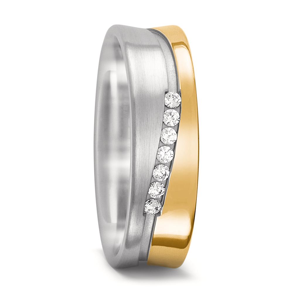 Alliance Or blanc 18K, Or jaune 18K Diamant 0.10 ct, 7 Pierres, w-si-549117