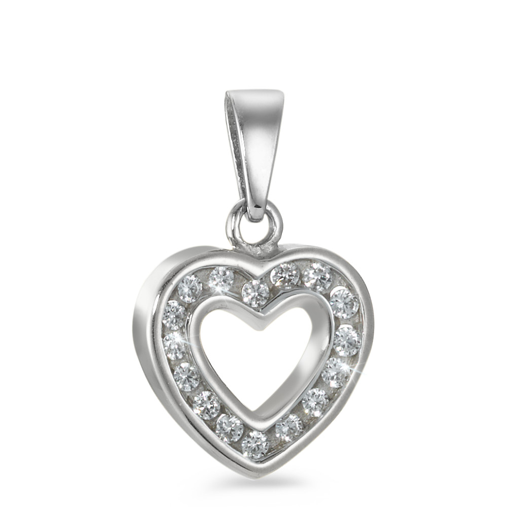 Pendentif Or blanc 18K Zircone 16 Pierres Coeur-549796