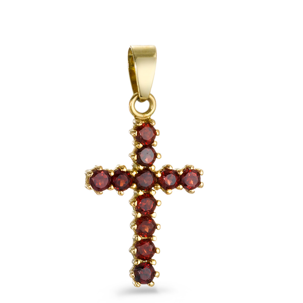 Pendentif Or jaune 18K Grenat 11 Pierres Croix-549829