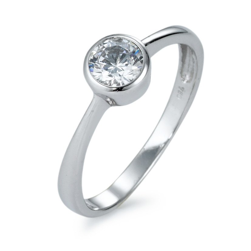 Bague solitaire Or blanc 18K Zircone-549961