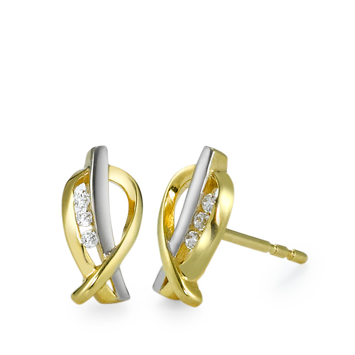 Clous d'oreilles Or jaune 18K, Or blanc 18K Zircone 6 Pierres-550071