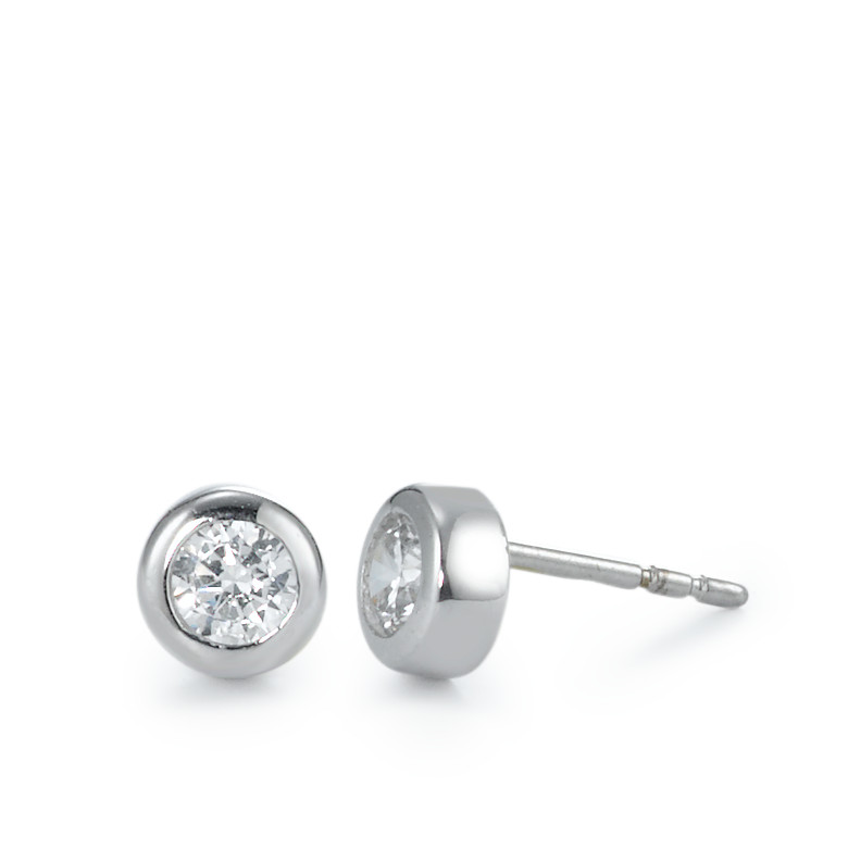 Clous d'oreilles Or blanc 18K Zircone 2 Pierres-550089