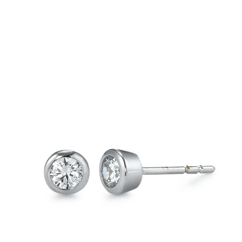 Clous d'oreilles Or blanc 18K Zircone 2 Pierres-550090