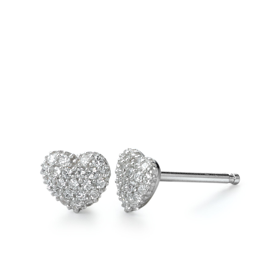 Clous d'oreilles Argent Zircone blanc Rhodié Coeur-550812