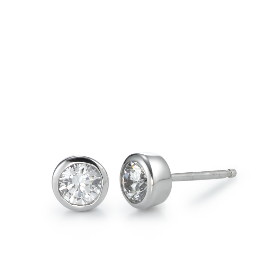 Clous d'oreilles Argent Zircone blanc, 2 Pierres Rhodié Ø6 mm-550815