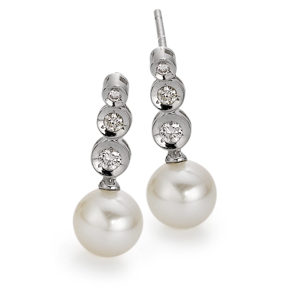 Pendant d'oreilles Or blanc 18K Diamant 0.17 ct, 6 Pierres, w-si perle d'eau douce blanc, 2 Perles, 8 mm-551806