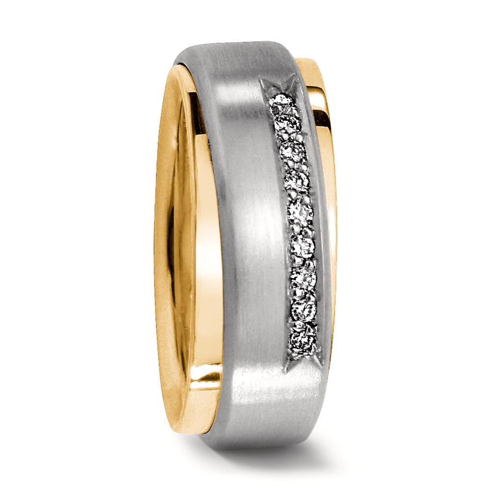 Partnerring 750/18 K Gelbgold, 750/18 K Weissgold Diamant 0.09 ct, 9 Steine, w-vsi-551808