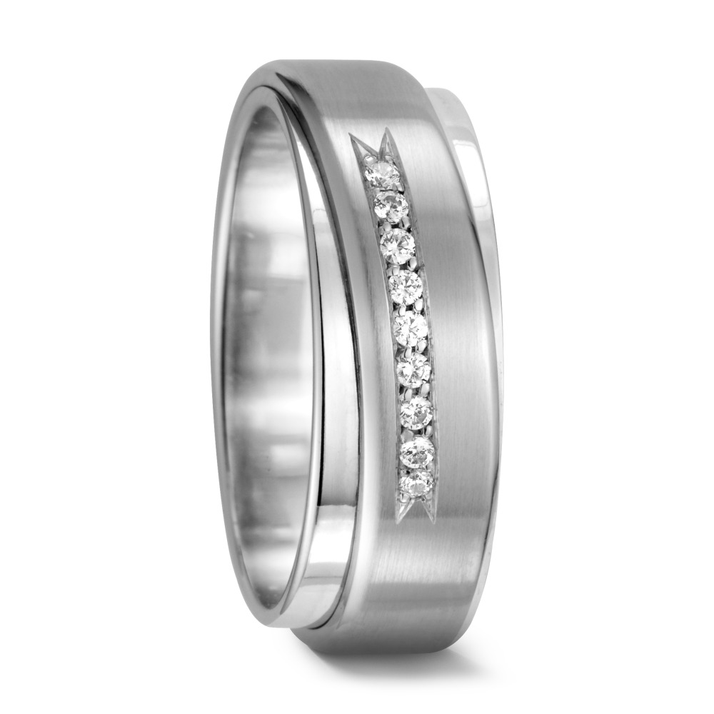 Alliance Or blanc 18K Diamant 0.09 ct, 9 Pierres, tw-vsi-552245