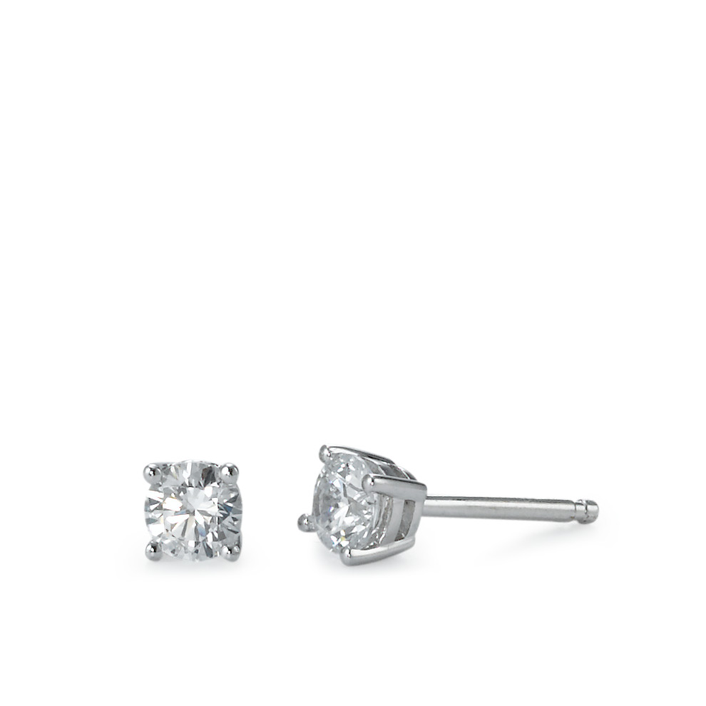 Clous d'oreilles Argent Zircone blanc, 2 Pierres, rond Rhodié Ø4 mm-552837