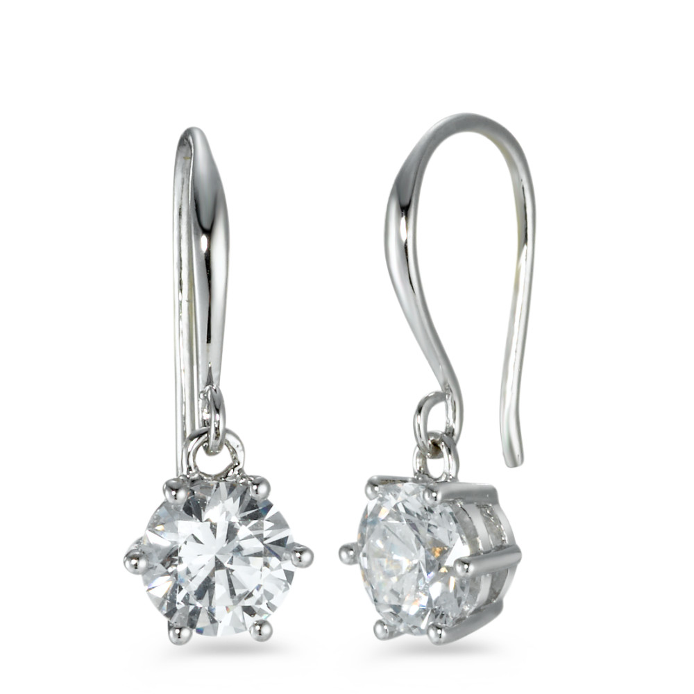 Pendant d'oreilles Argent Zircone blanc, 2 Pierres, rond Rhodié Ø7 mm-552848