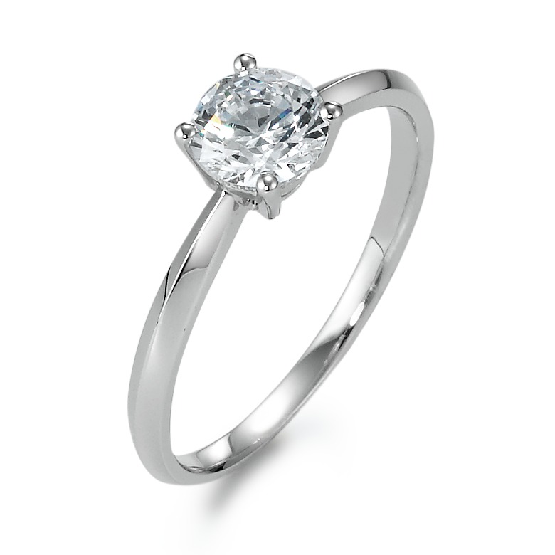 Bague solitaire Argent Zircone blanc, rond, 6 mm Rhodié-552891