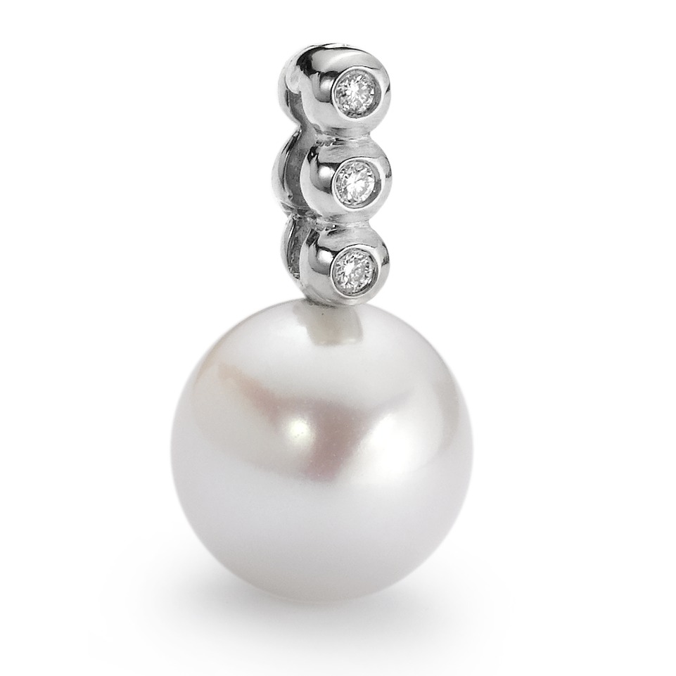 Pendentif Or blanc 18K Diamant 0.03 ct, w-si perle d'eau douce, 3 Perles 10-11 mm-554573