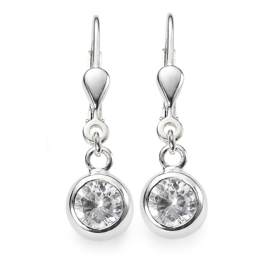 Pendant d'oreilles Argent Zircone blanc, 2 Pierres Argenté Ø7 mm-555455