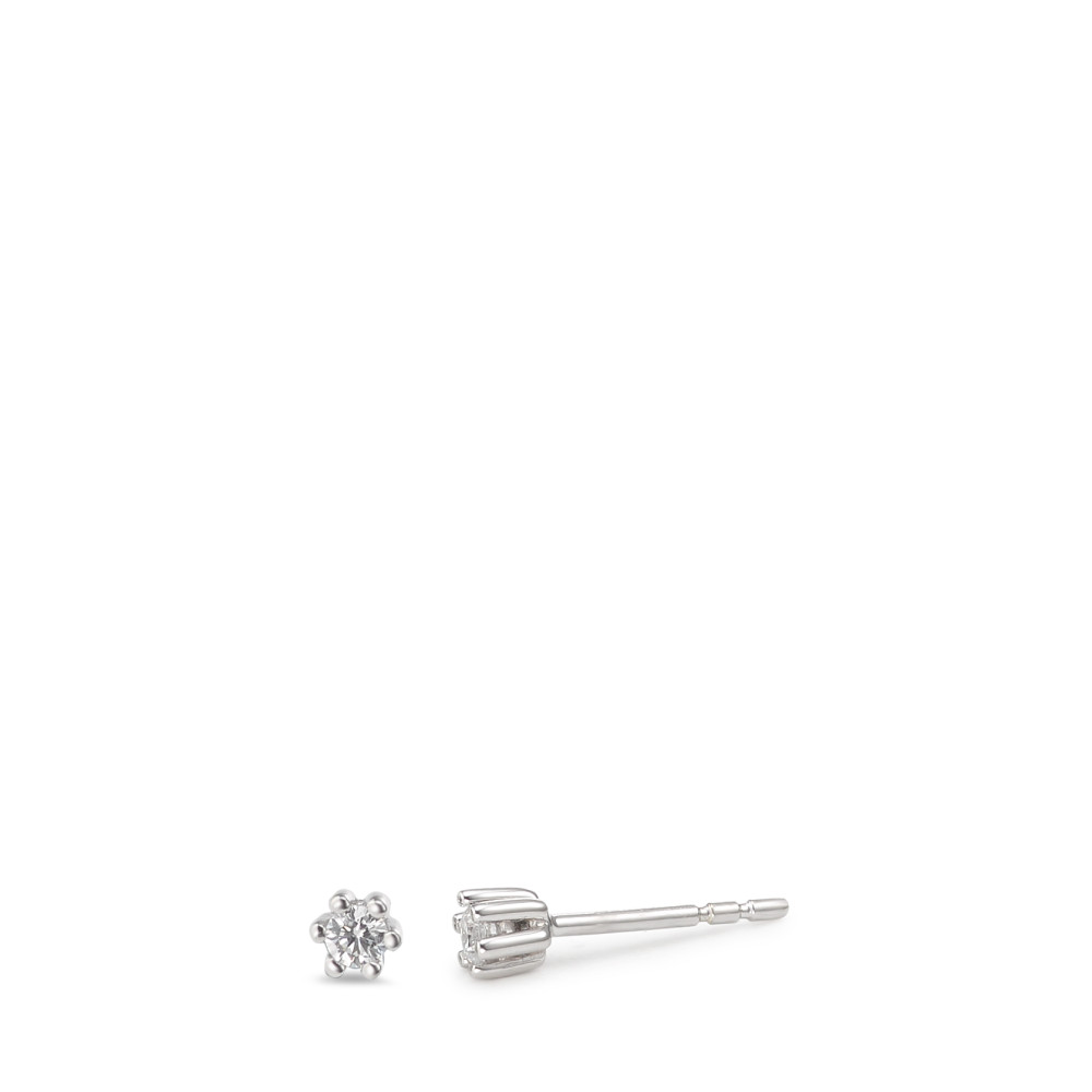 Clous d'oreilles Or blanc 9K Zircone blanc, 2 Pierres Ø3 mm-555792