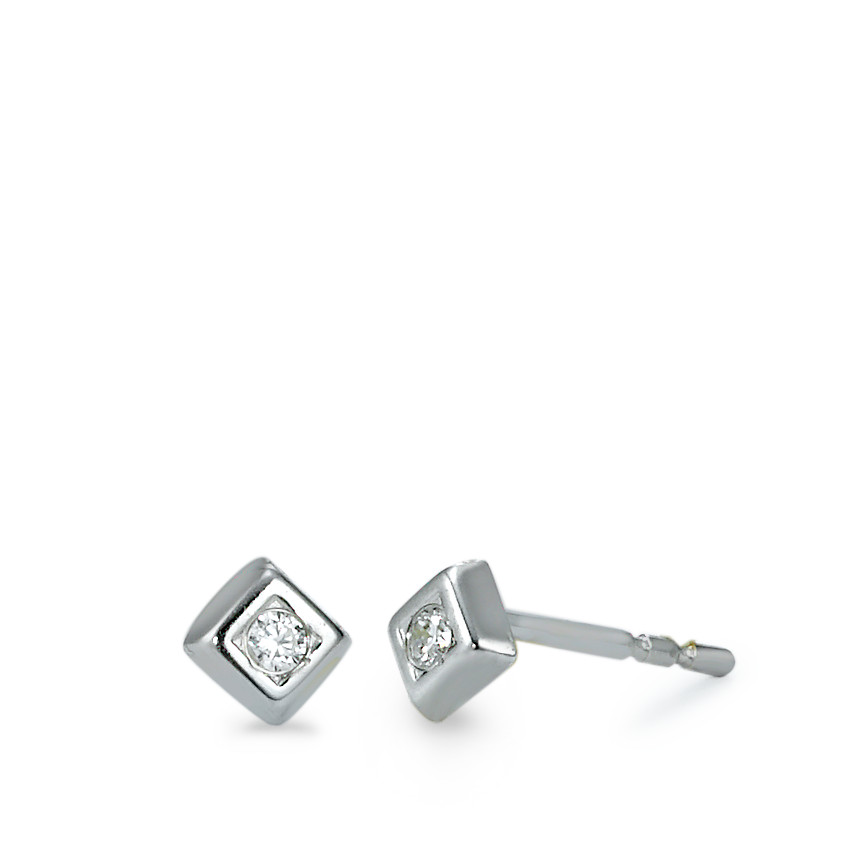 Clous d'oreilles Or blanc 9K Zircone blanc, 2 Pierres-555793