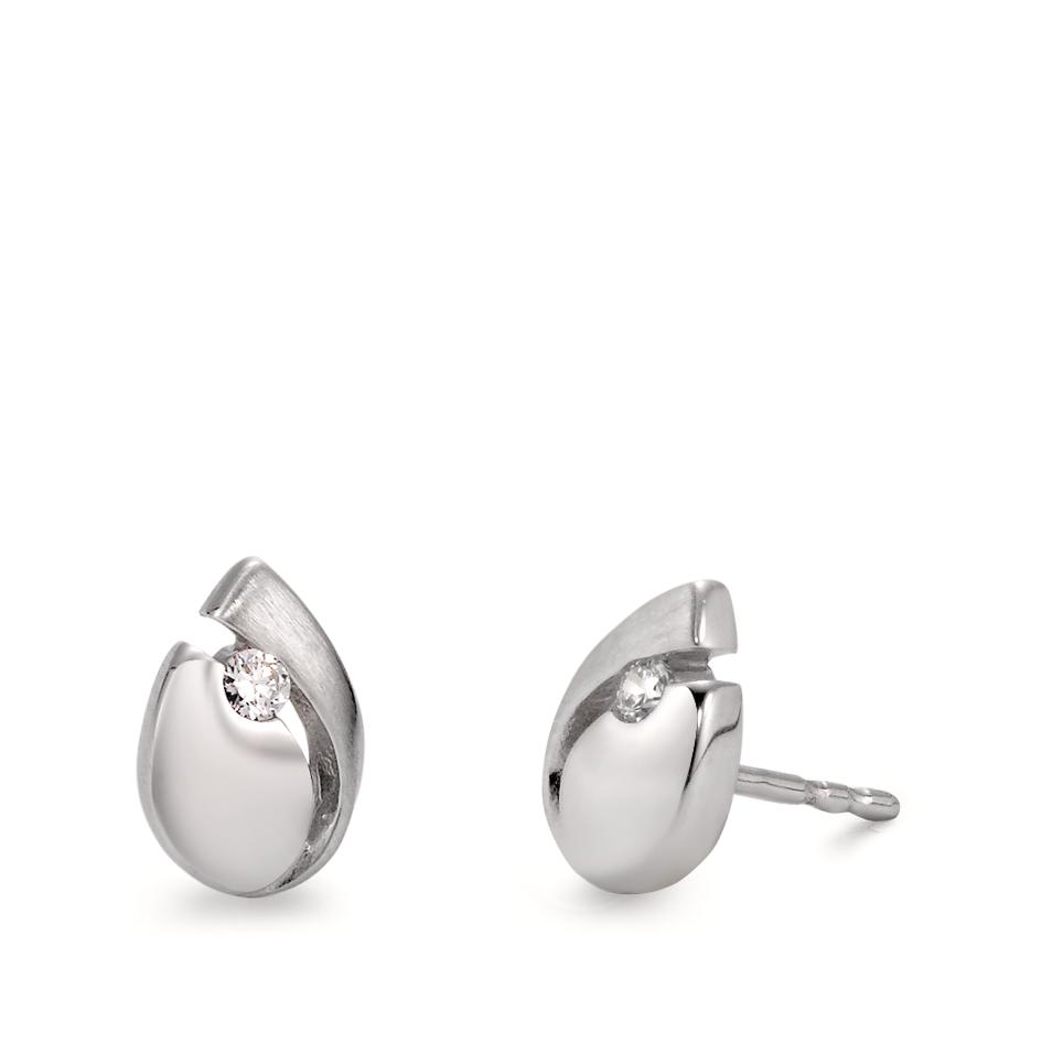 Clous d'oreilles Or blanc 9K Zircone blanc, 2 Pierres-555794