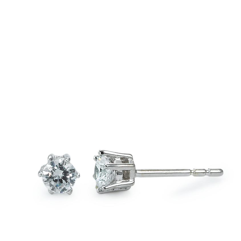 Clous d'oreilles Or blanc 9K Zircone blanc, 2 Pierres Ø4 mm-555795