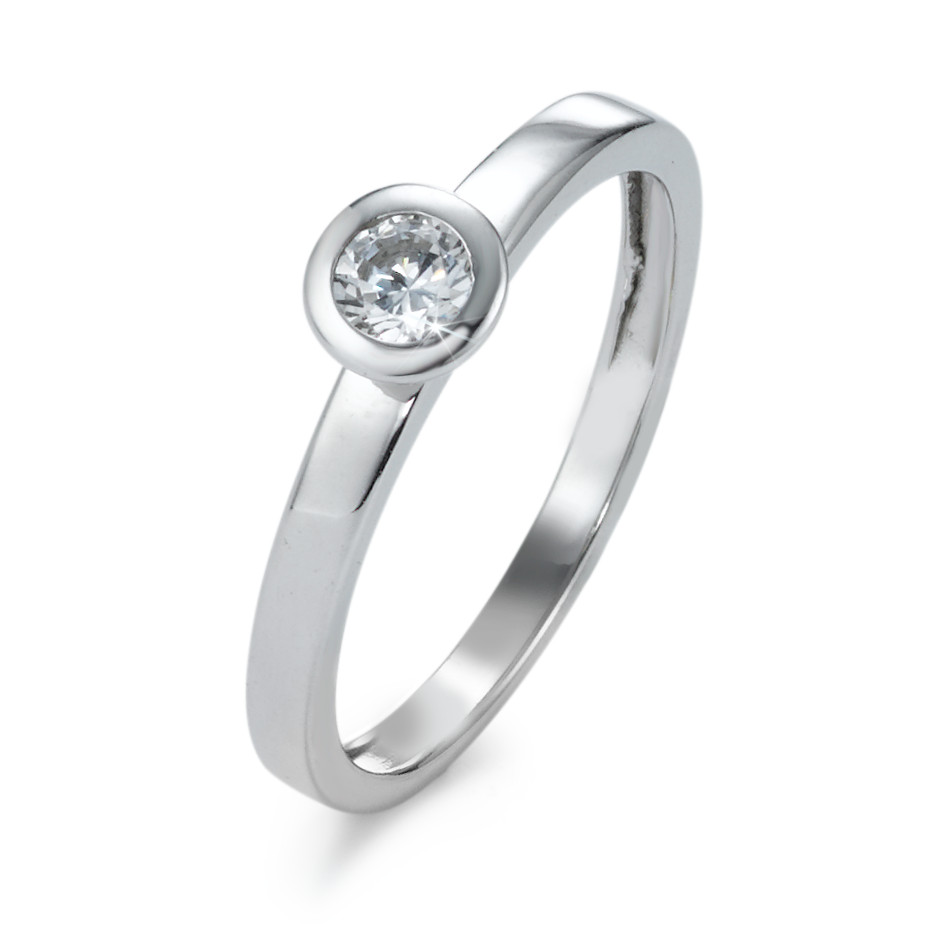 Bague solitaire Or blanc 9K Zircone blanc-555799