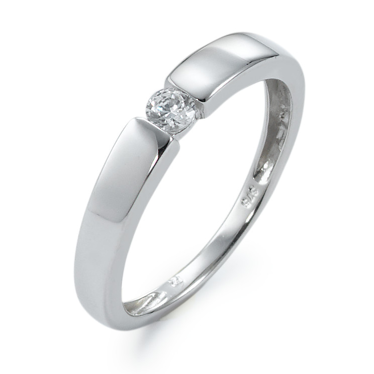 Bague solitaire Or blanc 9K Zircone blanc-555803