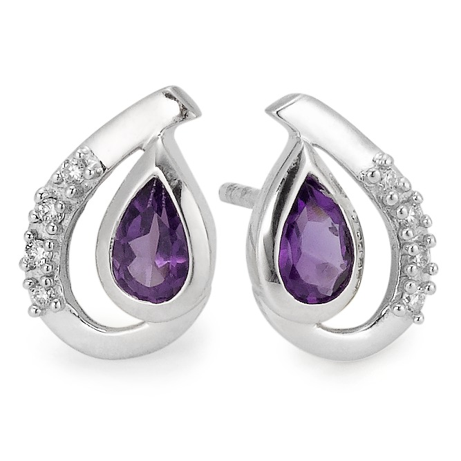 Clous d'oreilles Or blanc 18K Améthyste violet, 0.04 ct, 10 Pierres, w-si-555986