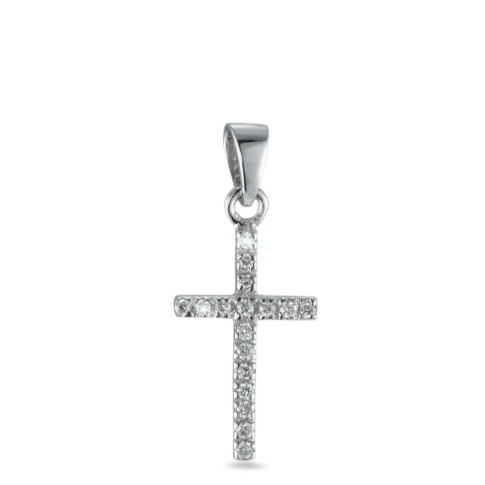 Anhänger 750/18 K Weissgold Diamant weiss, 0.09 ct, 17 Steine, w-si Kreuz-555988