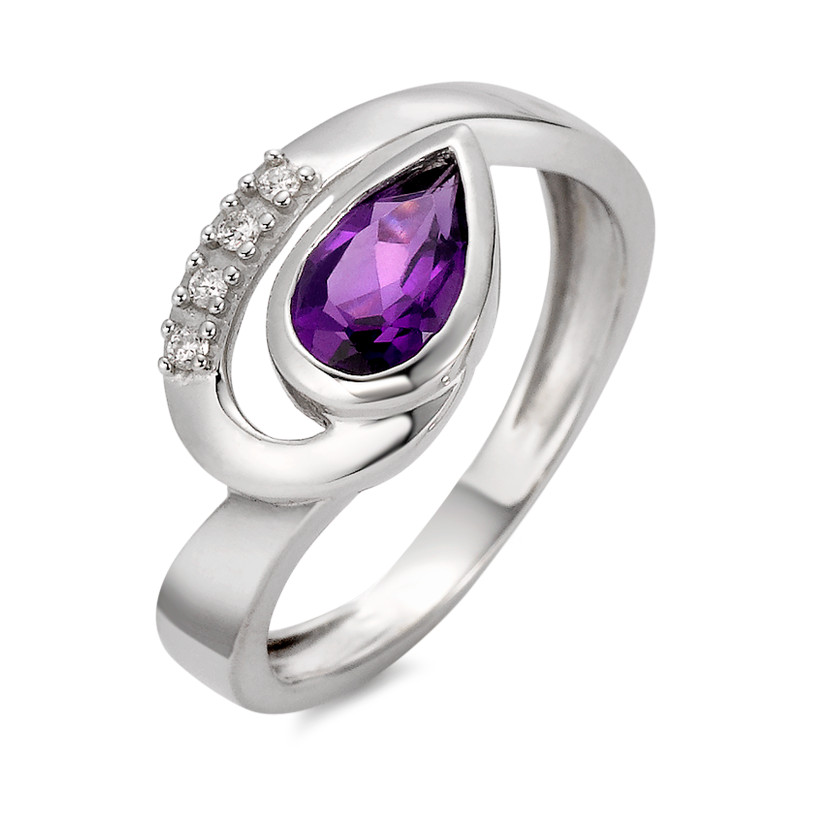 Bague Or blanc 18K Améthyste violet, 0.04 ct, 5 Pierres, w-si-556012