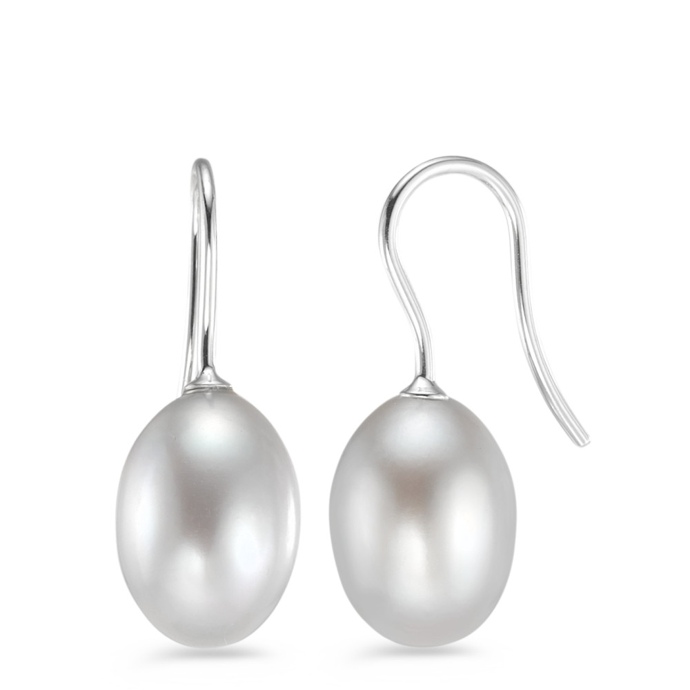 Pendant d'oreilles Or blanc 14K perle d'eau douce gris, 2 Perles, 9.5 mm-556378