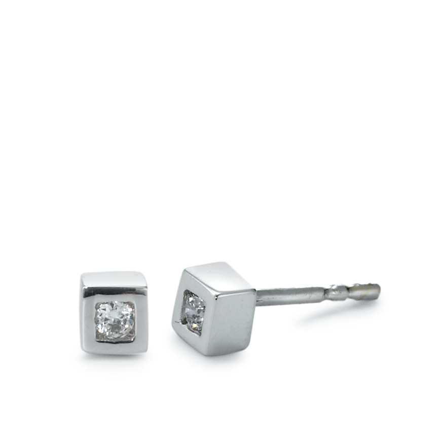 Clous d'oreilles Or blanc 18K Zircone 2 Pierres-557031
