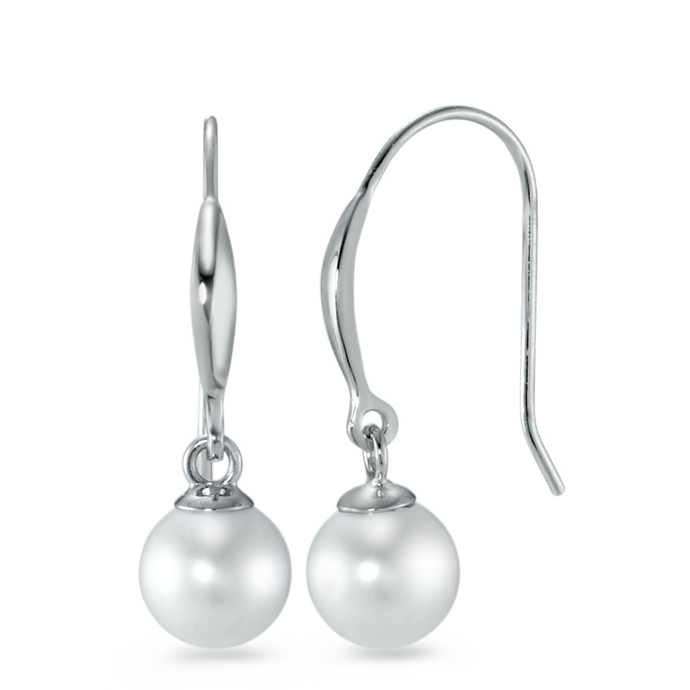 Pendant d'oreilles Or blanc 18K Rhodié perle d'eau douce blanc, 2 Perles 6-6.5 mm-557959