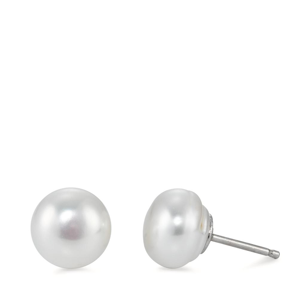 Clous d'oreilles Argent Rhodié perle d'eau douce blanc, 2 Perles 9.5-10 mm-557974