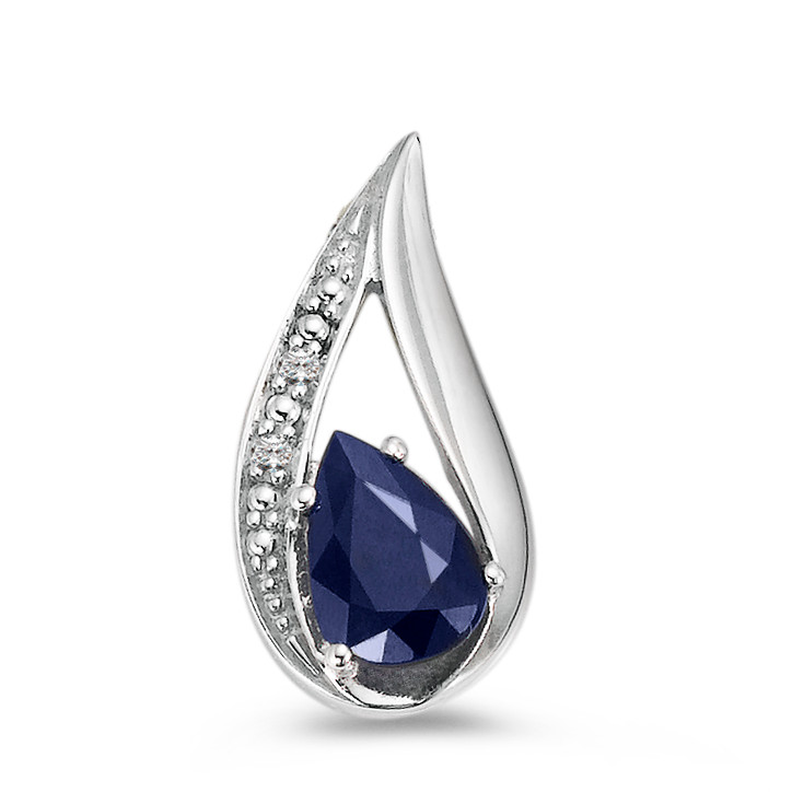Pendentif Or blanc 18K Saphir bleu, goutte, Diamant blanc, 0.01 ct, w-pi1-557986