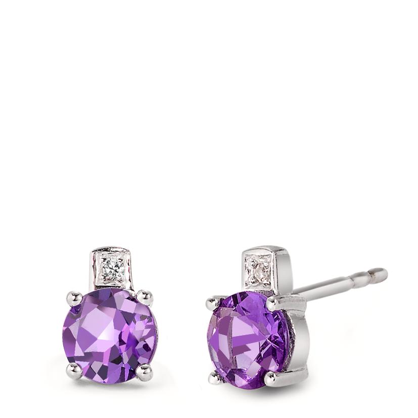 Clous d'oreilles Or blanc 18K Améthyste violet, 0.01 ct, 2 Pierres, facetté, p1-557996