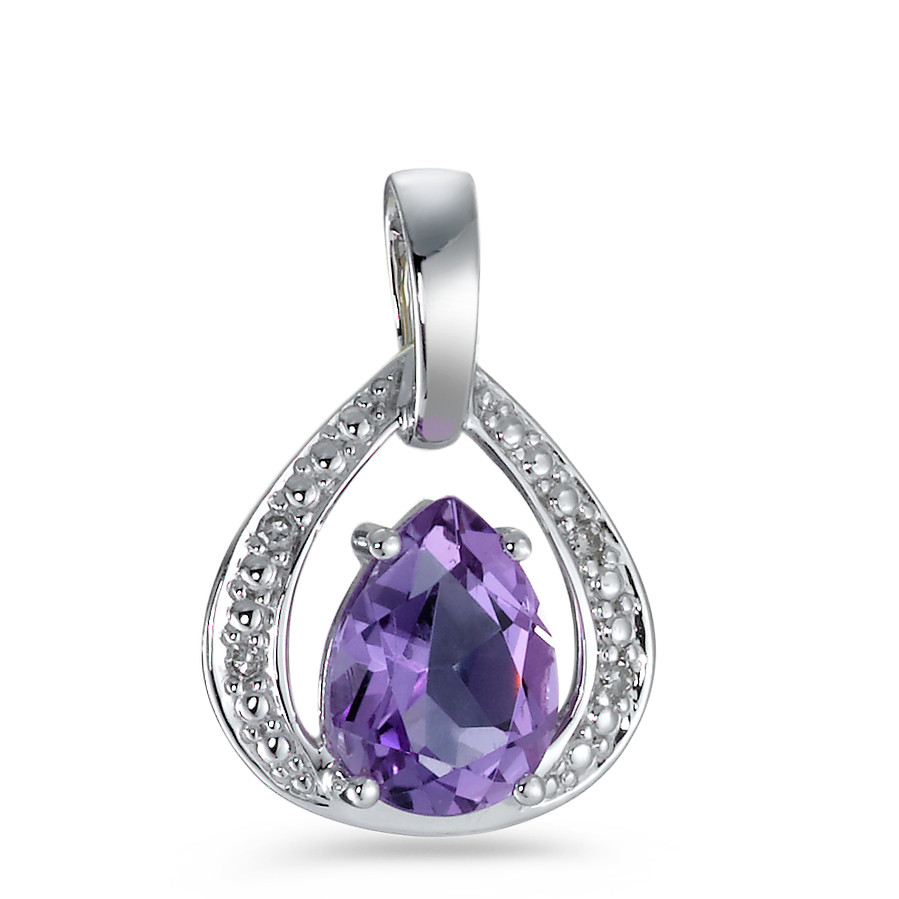Pendentif Or blanc 18K Diamant 0.02 ct, 4 Pierres, facetté, p1, Améthyste-557998
