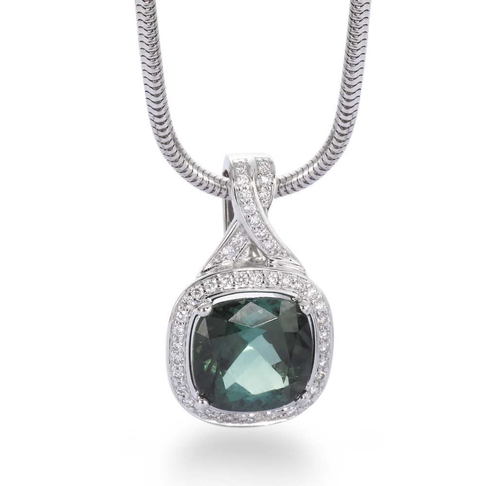 Pendentif Or blanc 18K Tourmaline vert, 0.16 ct, 44 Pierres, brillant, tw-vsi-558018