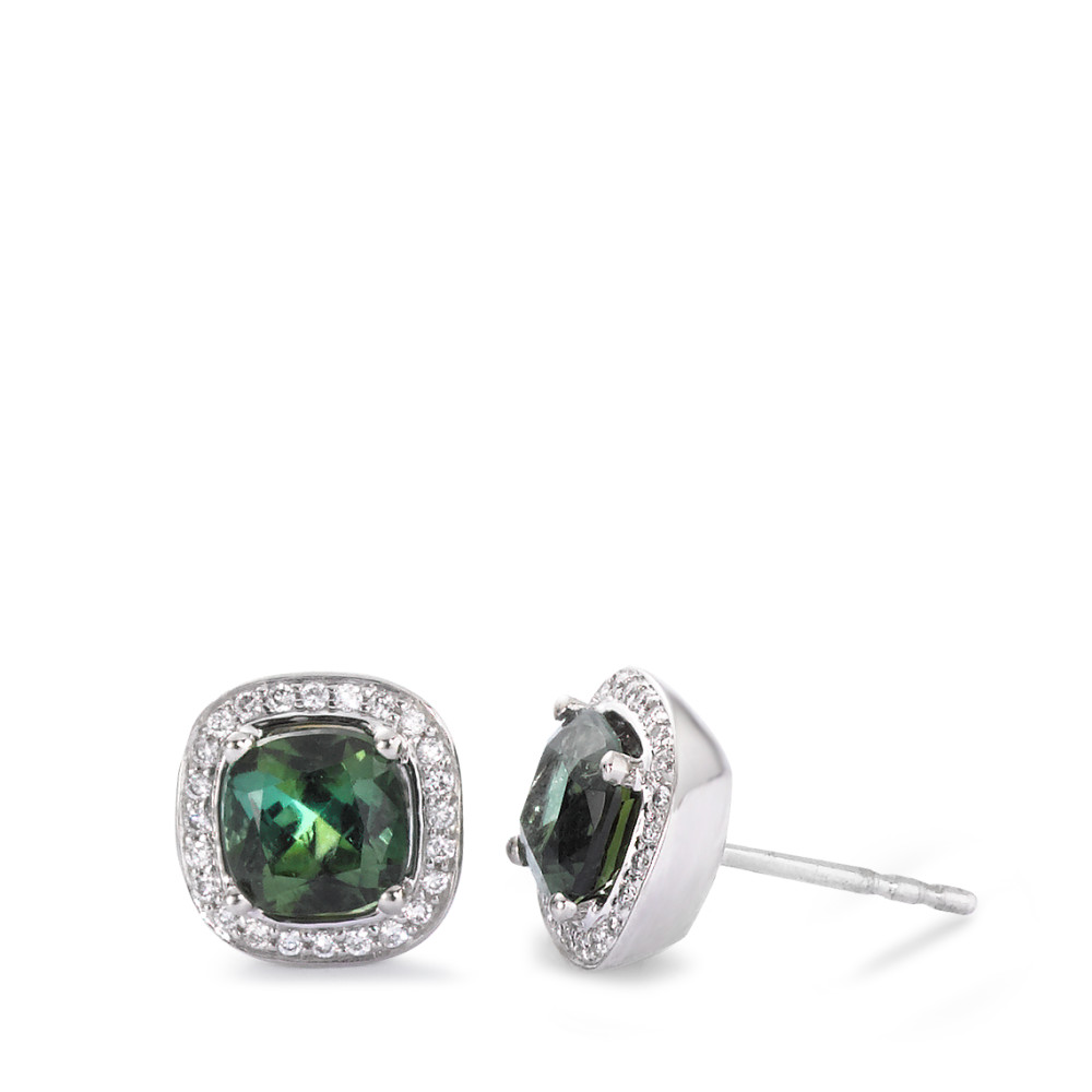 Clous d'oreilles Or blanc 18K Tourmaline vert, 0.15 ct, 48 Pierres, brillant, tw-vsi-558019
