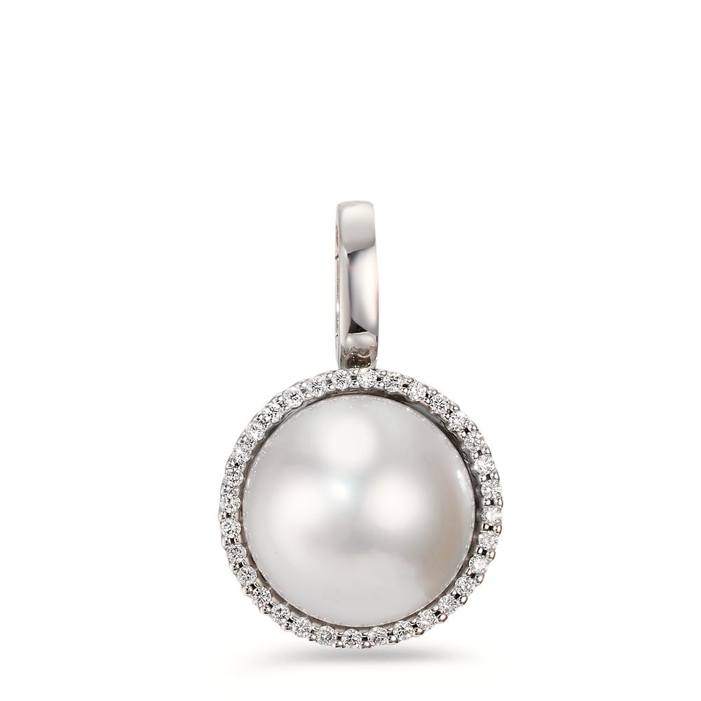 Pendentif Or blanc 18K Diamant blanc, 0.19 ct, 32 Pierres, brillant, tw-vsi perle d'eau douce blanc, 12.5 mm Ø16 mm-558024