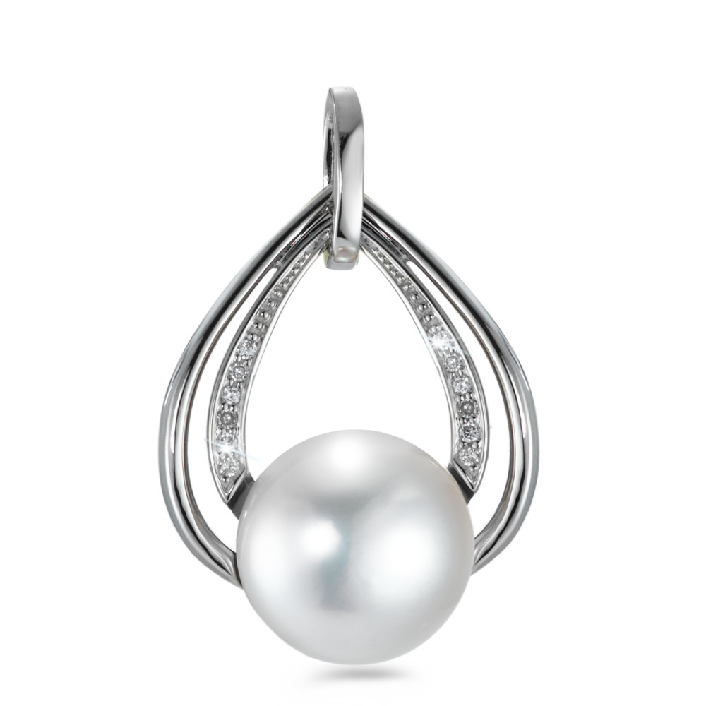 Pendentif Or blanc 18K Diamant blanc, 0.05 ct, 12 Pierres, brillant, w-si perle d'eau douce blanc, 12 Perles, 10.5 mm-558065