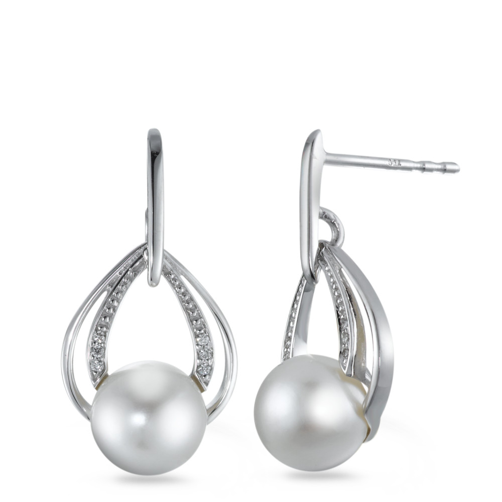 Pendant d'oreilles Or blanc 18K Diamant blanc, 0.04 ct, 12 Pierres, brillant, w-si perle d'eau douce blanc, 2 Perles, 8 mm-558066