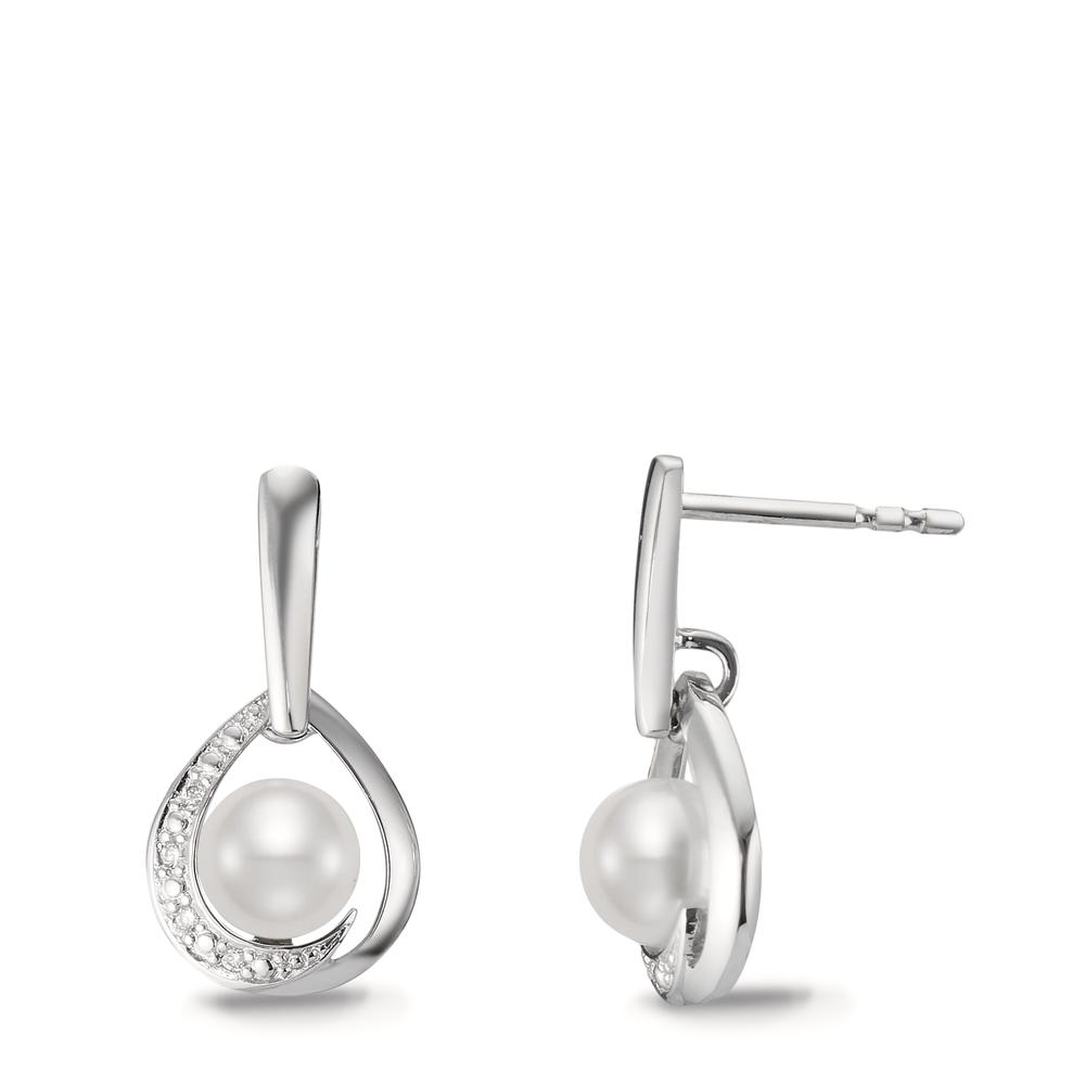 Pendant d'oreilles Or blanc 18K Diamant blanc, 0.03 ct, 8 Pierres, brillant, w-si perle d'eau douce blanc, 2 Perles, 5.5 mm-558075