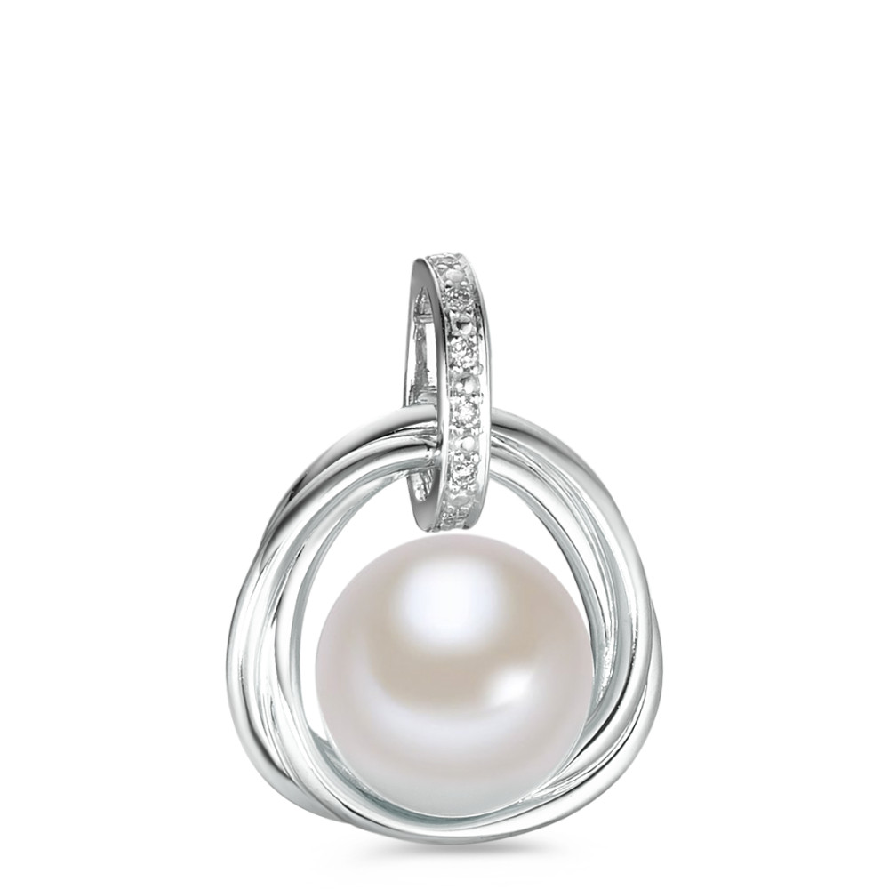 Pendentif Or blanc 18K Diamant blanc, 0.03 ct, 6 Pierres, brillant, w-si perle d'eau douce blanc, 9.5 mm-558077