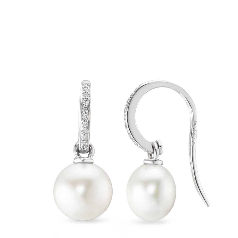 Pendant d'oreilles Or blanc 18K Diamant blanc, 0.08 ct, 20 Pierres, brillant, w-si perle d'eau douce, 20 Perles, 8.5 mm-558081