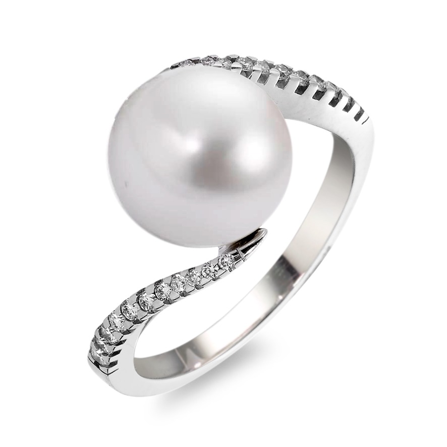 Bague Or blanc 18K Diamant blanc, 0.15 ct, 22 Pierres, brillant, w-si perle d'eau douce, 22 Perles, 9.5 mm-558082