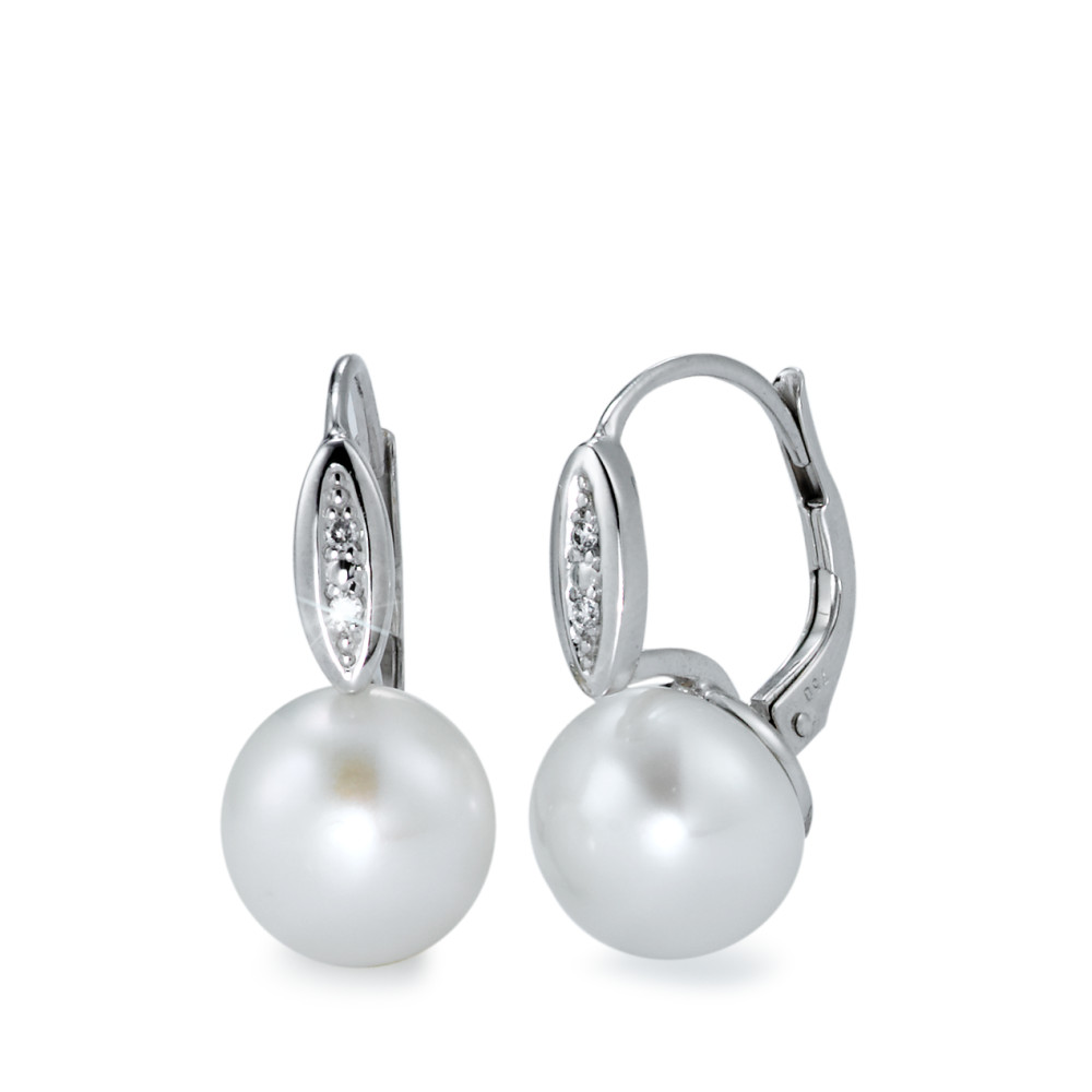Pendant d'oreilles Or blanc 18K Diamant blanc, 0.02 ct, 4 Pierres, brillant, w-si perle d'eau douce blanc, 2 Perles, 9 mm-558107