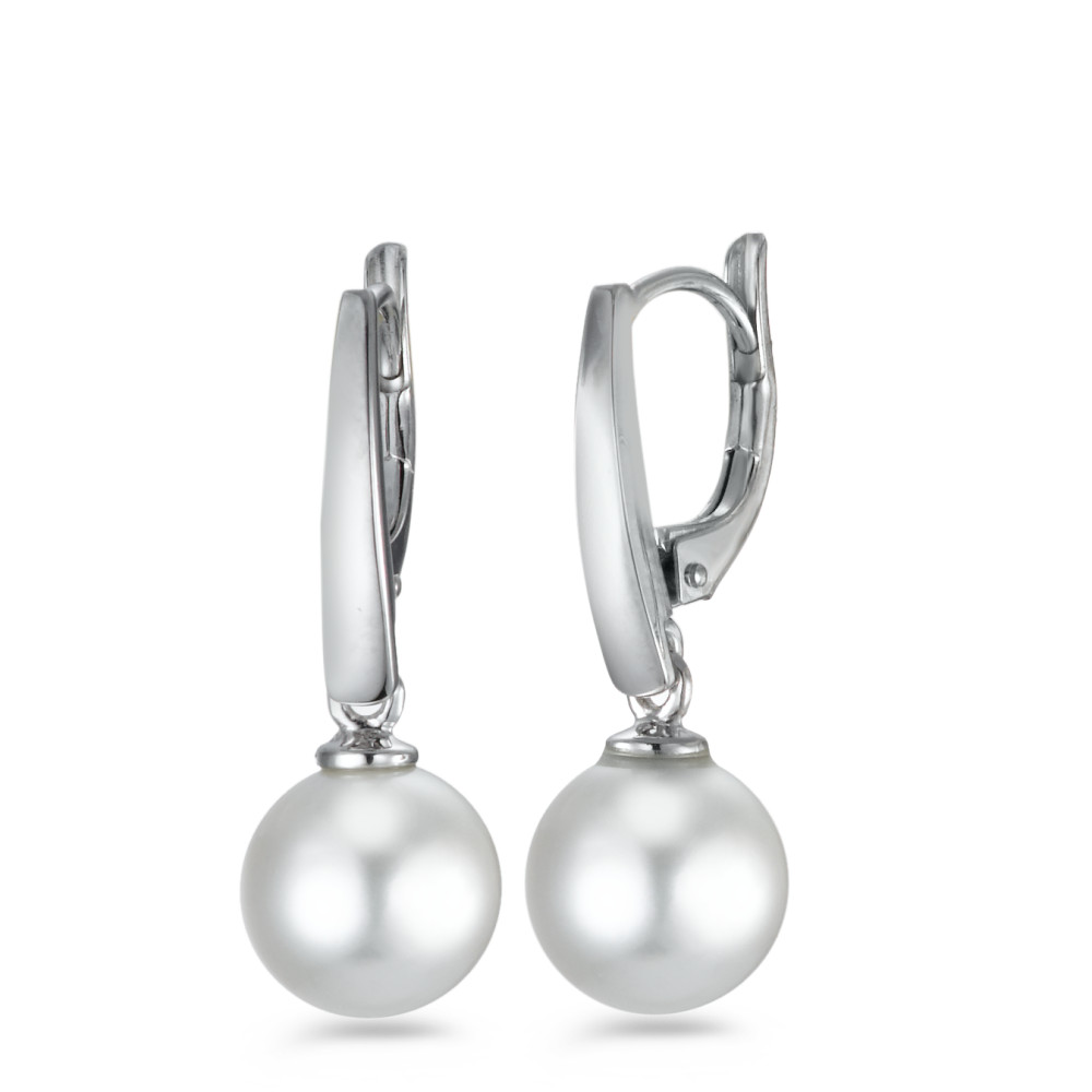 Pendant d'oreilles Or blanc 18K perle d'eau douce blanc, 2 Perles, 7.5 mm-558108