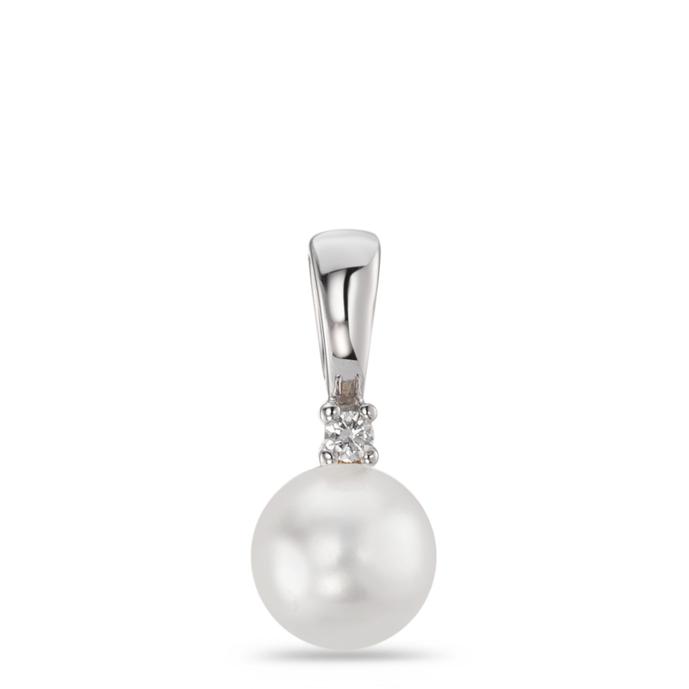 Pendentif Or blanc 18K Diamant blanc, 0.025 ct, brillant, w-si perle d'eau douce blanc, 7 mm-558114