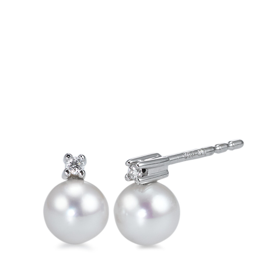 Clous d'oreilles Or blanc 18K Diamant blanc, 0.04 ct, 2 Pierres, brillant, w-si perle d'eau douce blanc, 2 Perles, 5.5 mm-558118