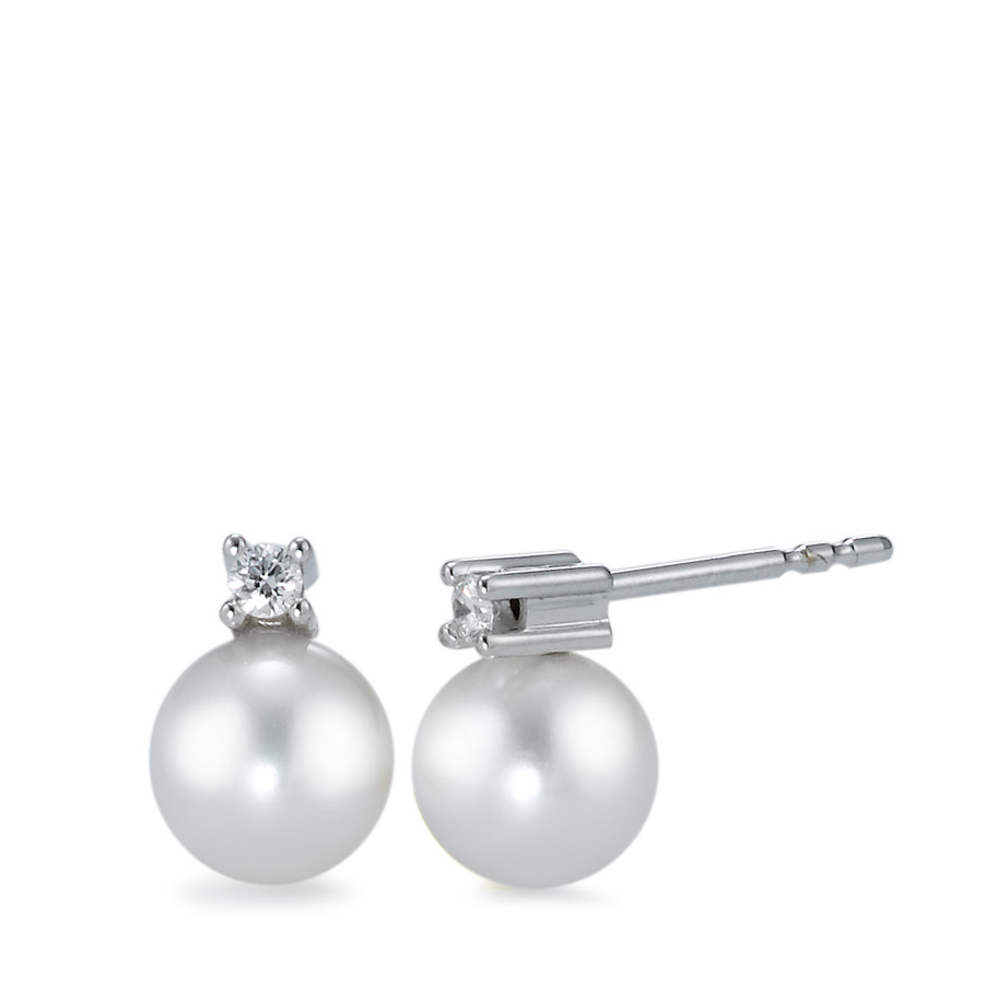 Clous d'oreilles Or blanc 18K Diamant blanc, 0.07 ct, 2 Pierres, brillant, w-si perle d'eau douce blanc, 2 Perles, 7 mm-558119