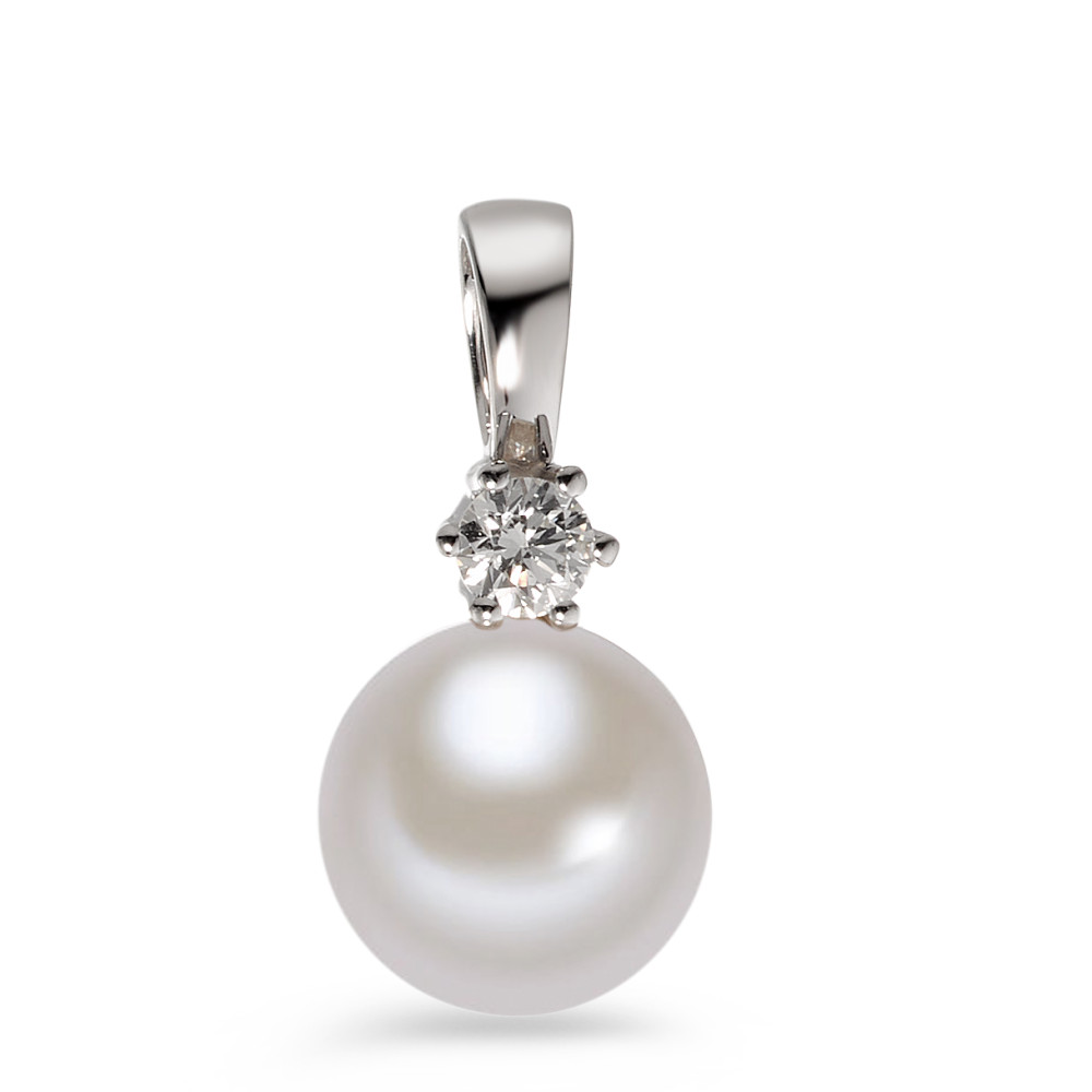 Pendentif Or blanc 18K Diamant blanc, 0.10 ct, brillant, w-si perle d'eau douce blanc, 9 mm-558120
