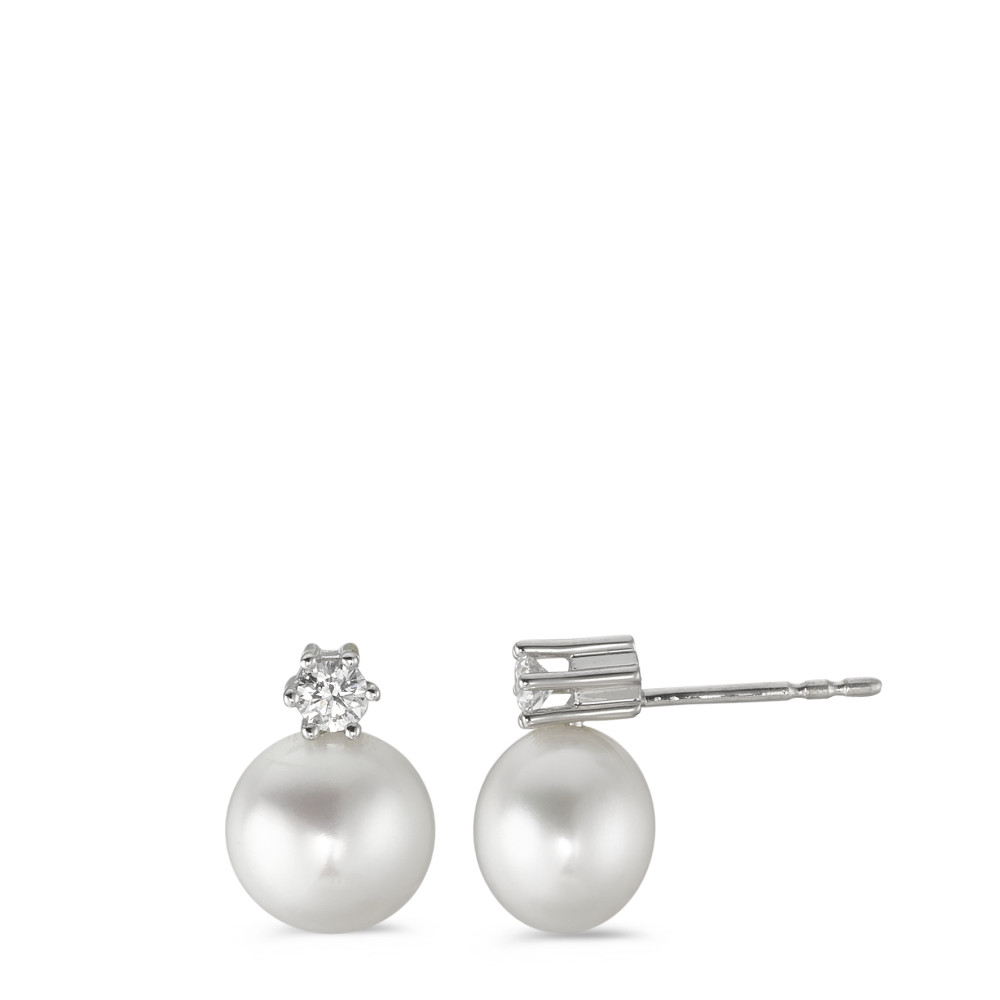 Clous d'oreilles Or blanc 18K Diamant blanc, 0.20 ct, 2 Pierres, brillant, w-si perle d'eau douce blanc, 2 Perles, 9 mm-558122